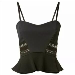2010s Jonathan Simkhai Black Gothic Lace Peplum Corset Crop Top Size XS